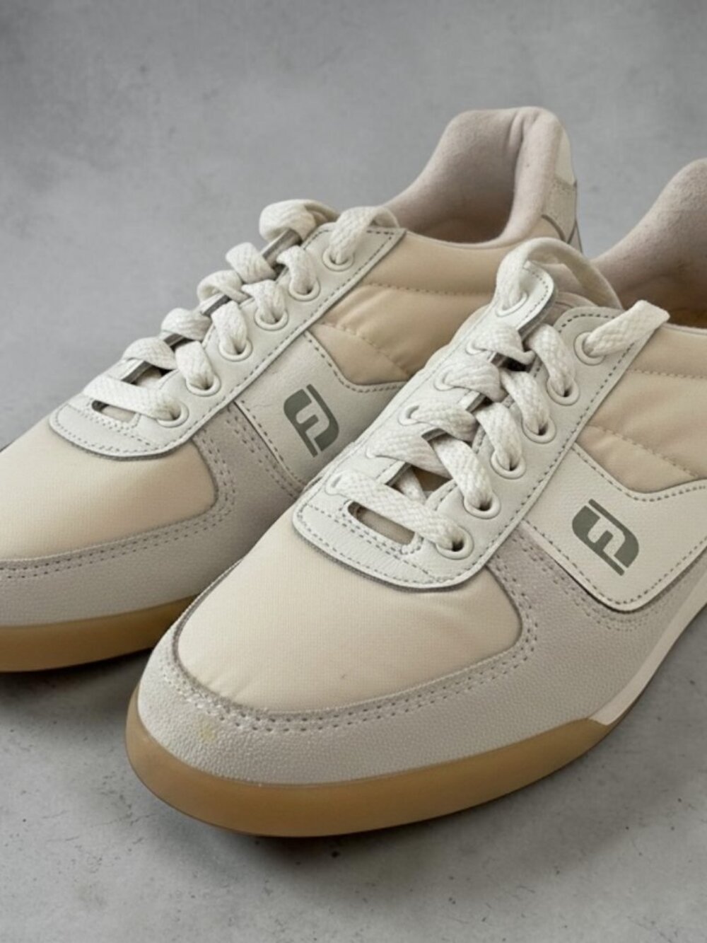 Vtg 80s FootJoy Court Shoes 62000 White Nylon Leather Sneakers Gum Sole 6.5